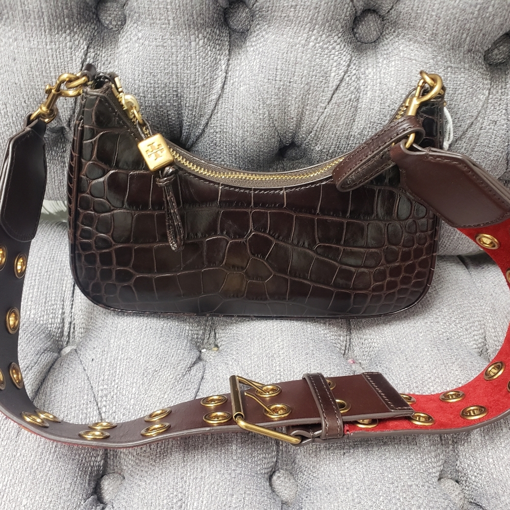 New Tory Burch 151 Mercer Embossed Crescent Bag